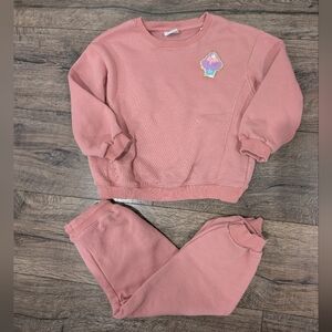 Zara 4-5 Year Toddler Girl Dusty Rose Lounge Outfit Sweat Set Pants Top Cupcake
